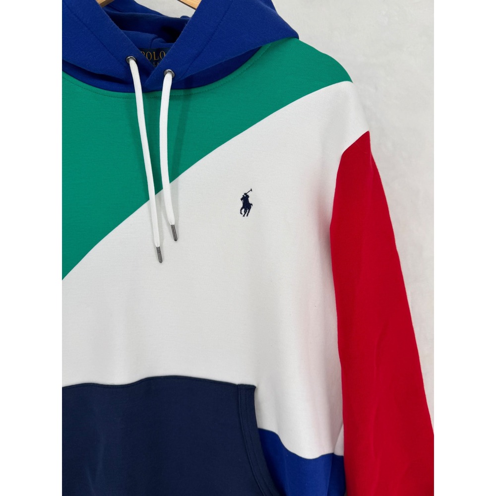 Polo Ralph Lauren Mens Colorblock Hoodie Sweatshirt Multi Color Pony Logo Medium